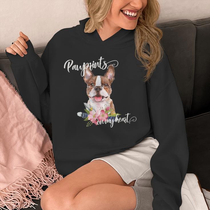 Brown Boston Terrier With Flowers And Feathers Unisex Hoodie, funny design