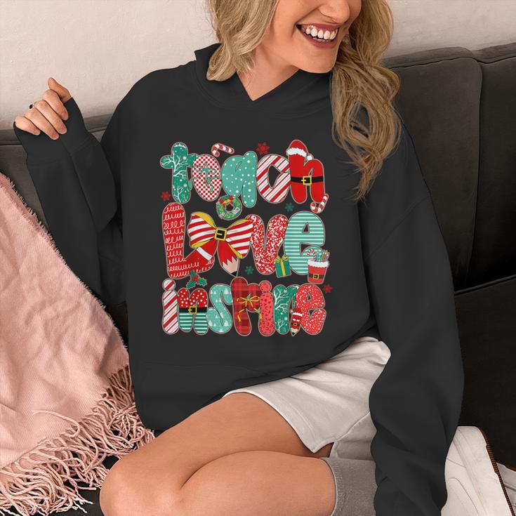 Christmas Coquette Bow Teacher Teach Love Inspire Unisex Hoodie, funny design Christmas Coquette Bow Teacher Teach Love Inspire Unisex Hoodie, funny design