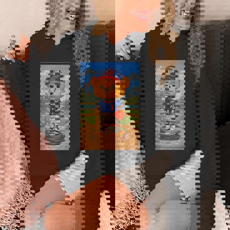 Cool Teddy Bear Baseball Player Illustration Graphic s パーカー