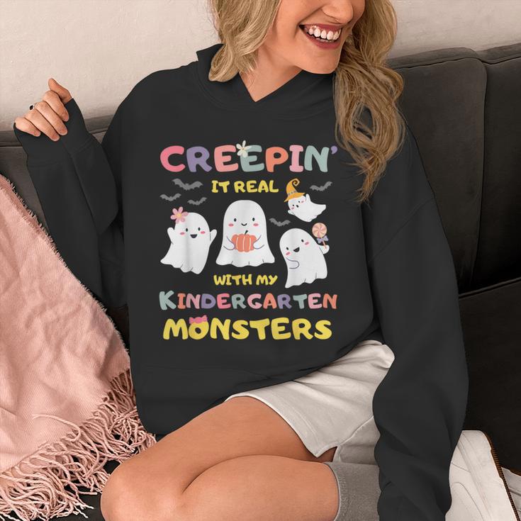 Creepin It Real With Kindergarten Monsters Halloween Teacher Unisex Hoodie, funny design