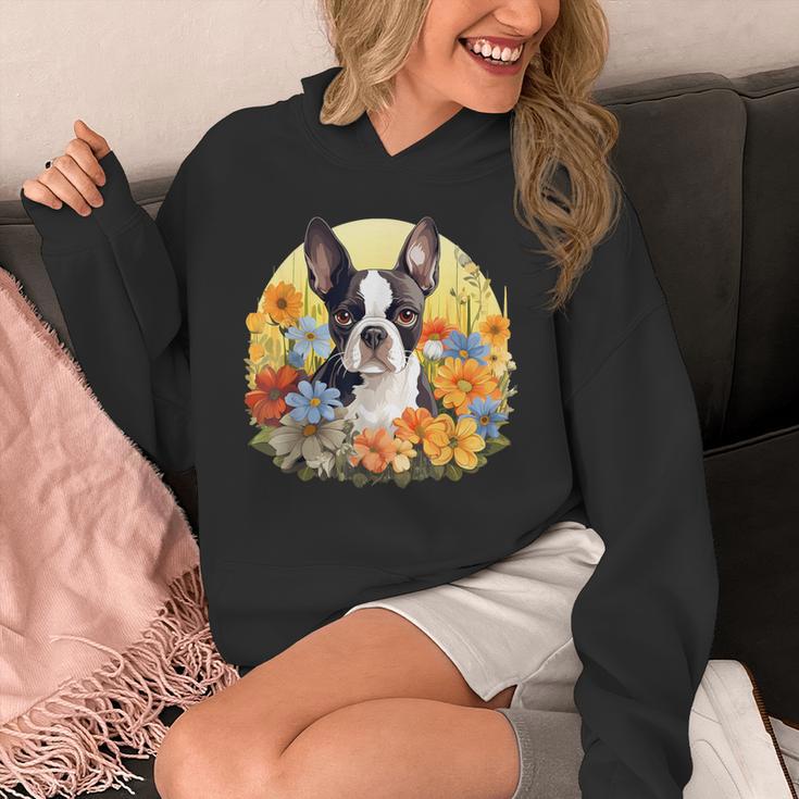 Cute Boston Terrier Spring Flower Garden Colorful Puppy Dog Unisex Hoodie, funny design