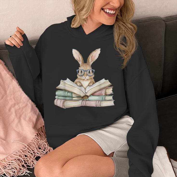 Cute Reading Bunny Glasses Books Bookworm Reader Teacher Unisex Hoodie, funny design