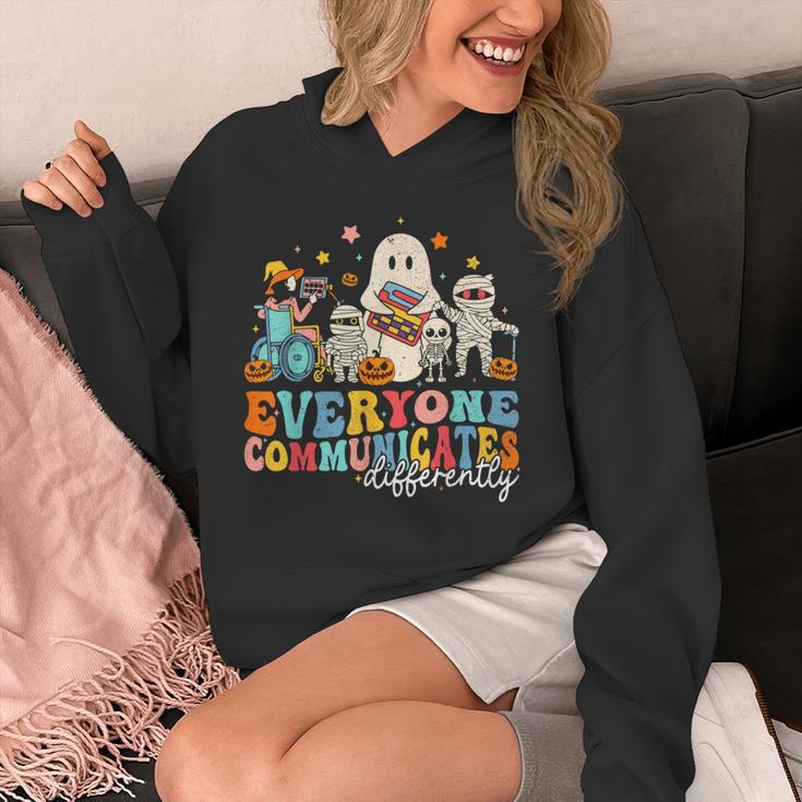 Everyone Communicates Differently Halloween SLP Sped Teacher Unisex Hoodie, funny design