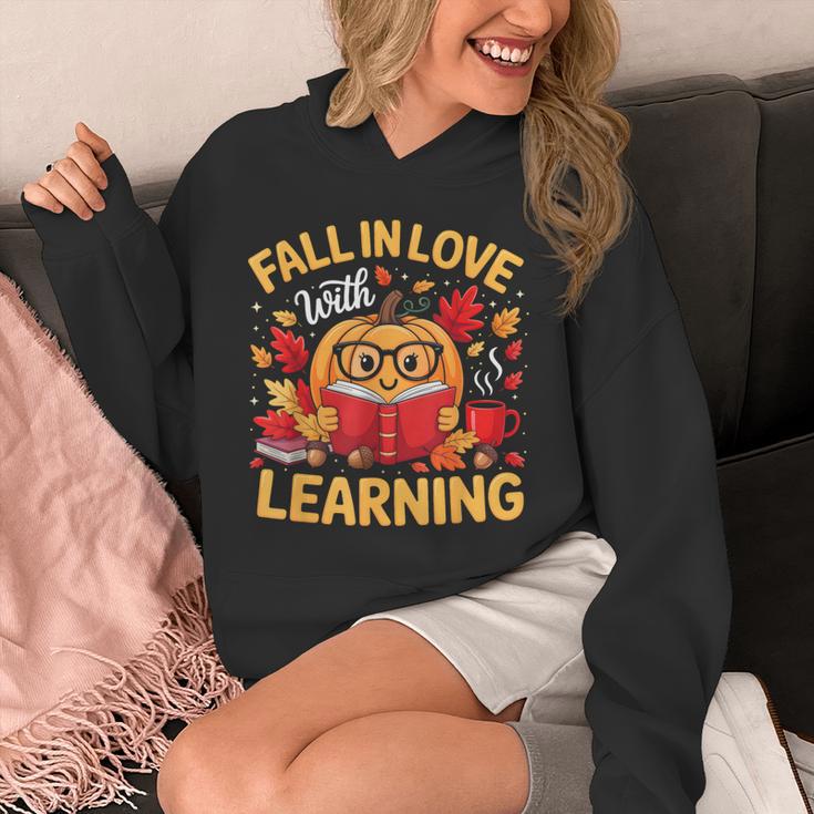 Fall In Love With Learning Pumpkin Thanksgiving Teacher Fall Unisex Hoodie, funny design