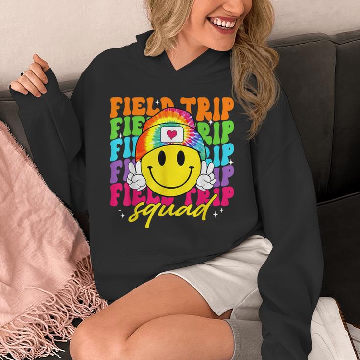 Field Trip Squad Groovy Field Day Smile Face Teacher Tie Dye Unisex Hoodie, Groovy Teacher Gifts, funny design