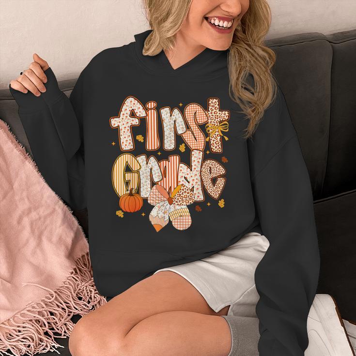 First Grade Fall Floral Coquette Bow Teachers Students Unisex Hoodie, First Grade Teacher Gifts, funny design