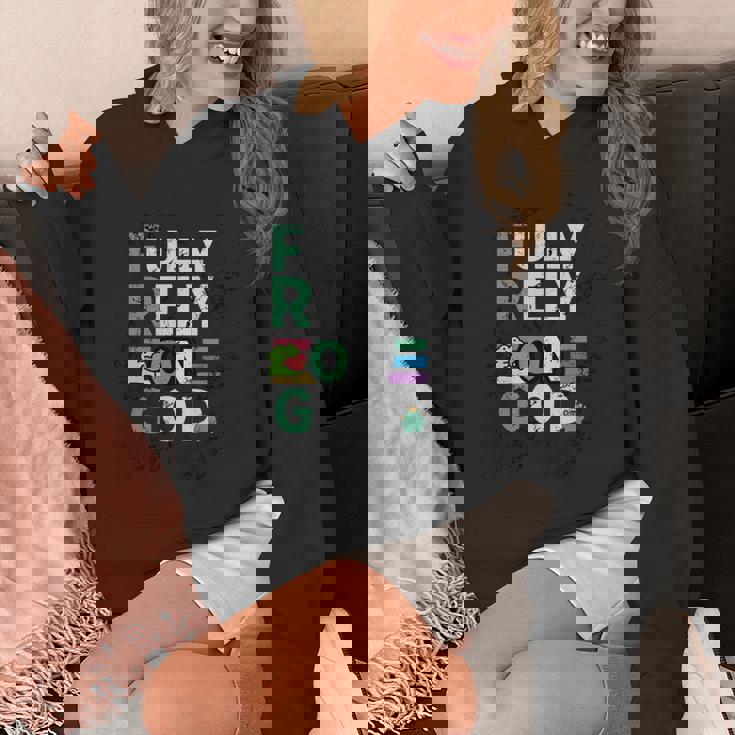 Frog Fully Rely On God 面白いレトロラブハートカエル愛好家 長袖tシャツ パーカー