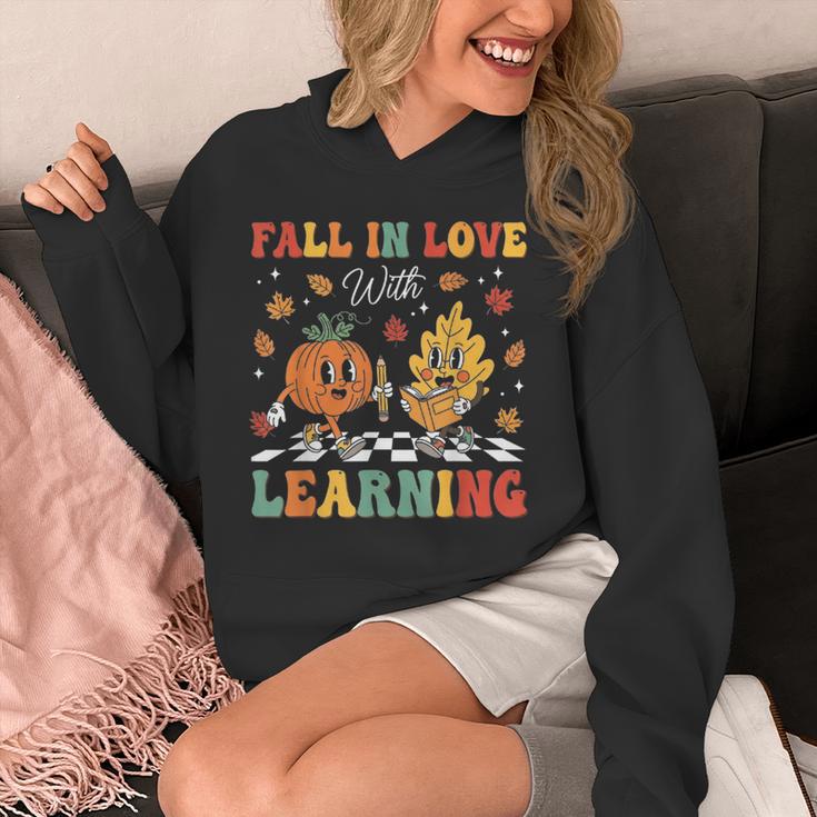 Groovy Fall In Love With Learning Autumn Pumpkin Teacher Unisex Hoodie, Groovy Teacher Gifts, funny design