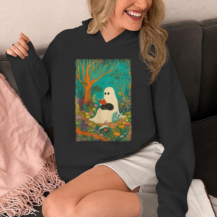 Groovy Ghost Reading Book Cat Halloween Ghost Teacher Unisex Hoodie, Groovy Teacher Gifts, funny design