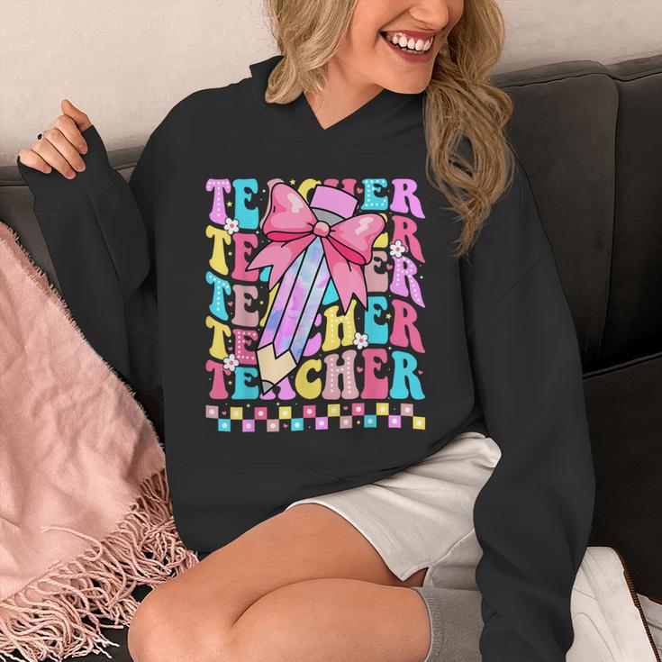 Groovy Teacher Cute Coquette Bow Flower Retro Back To School Unisex Hoodie, Groovy Teacher Gifts, funny design Groovy Teacher Cute Coquette Bow Flower Retro Back To School Unisex Hoodie, Groovy Teacher Gifts, funny design