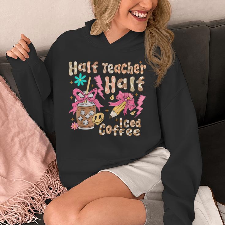 Half Teacher Half Iced Coffee Back To School Unisex Hoodie, funny design Half Teacher Half Iced Coffee Back To School Unisex Hoodie, funny design