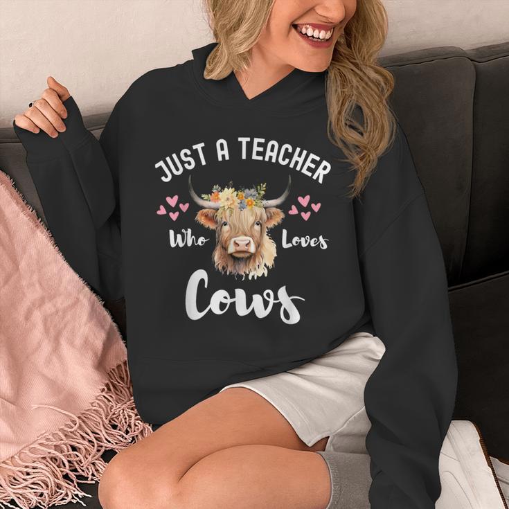 Just A Teacher Who Loves Cows Shirt Cute Highland Cow Unisex Hoodie, funny design