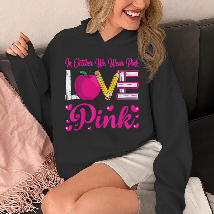 In October We Wear Pink Love Teacher Breast Cancer Awareness Unisex Hoodie, funny design In October We Wear Pink Love Teacher Breast Cancer Awareness Unisex Hoodie, funny design