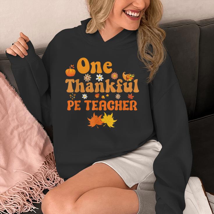 One Thankful PE Teacher Thanksgiving Fall Autumn Groovy Unisex Hoodie, Pe Teacher Gifts, Groovy Teacher Gifts, funny design