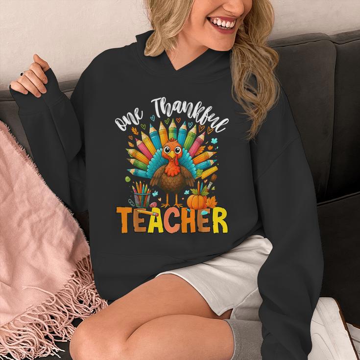 One Thankful Teacher Thanksgiving Turkey Cute Crayon Pencil Unisex Hoodie, funny design