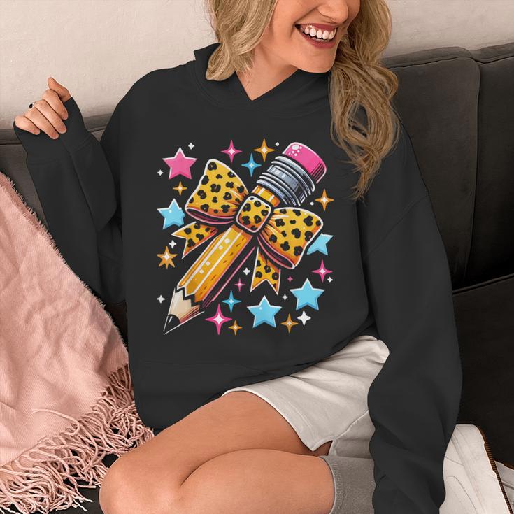 Pencil Leopard Coquette Bow Teacher Life Back To School Unisex Hoodie, funny design