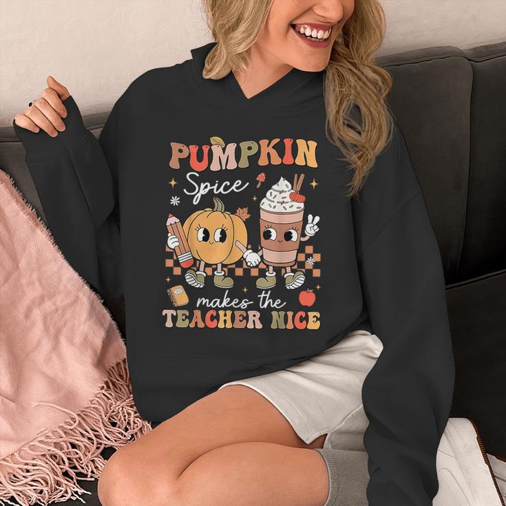 Pumpkin Spice Makes Teacher Nice Retro Fall Spooky Season Unisex Hoodie, funny design