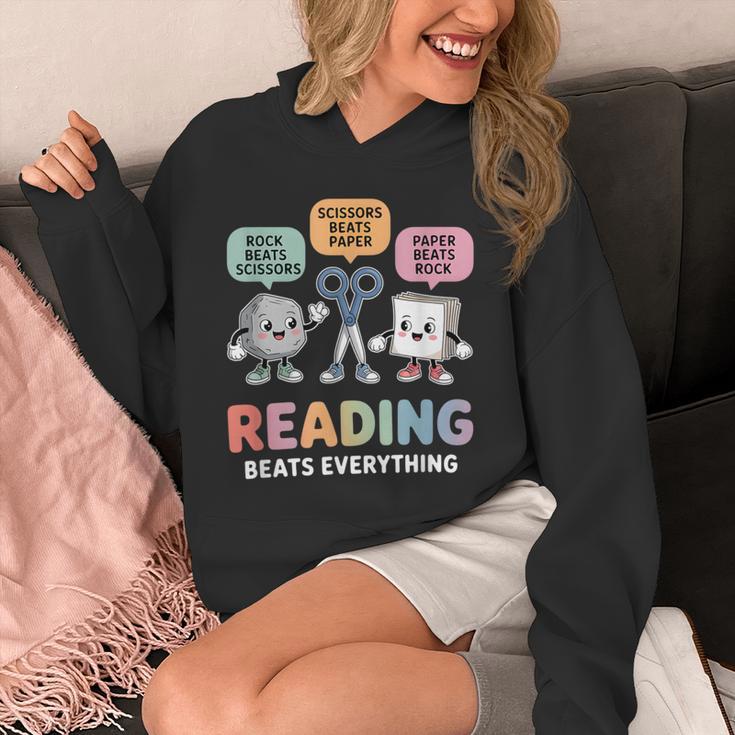 Reading Beats Everything Teacher Rock Paper Scissors Unisex Hoodie, funny design Reading Beats Everything Teacher Rock Paper Scissors Unisex Hoodie, funny design