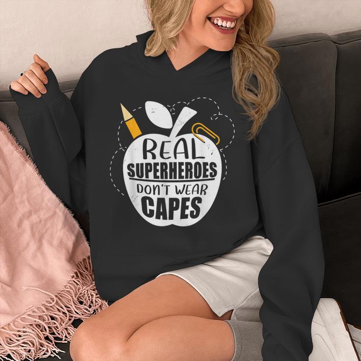 Real Superheroes Wear No Capes Teacher Design Teach Unisex Hoodie, funny design