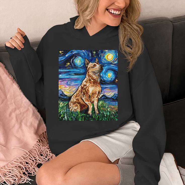 Red Heeler Starry Night Cattle Dog Colorful Art By Aja For Men Women Girls Kids Unisex Hoodie, funny design
