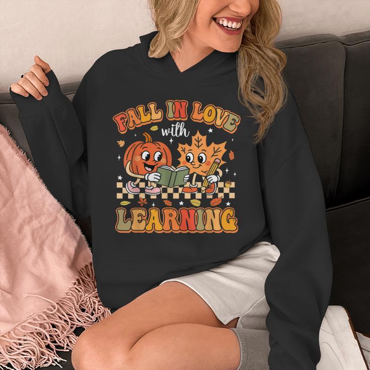 Retro Fall In Love With Learning Autumn Pumpkin Teachers Unisex Hoodie, funny design Retro Fall In Love With Learning Autumn Pumpkin Teachers Unisex Hoodie, funny design