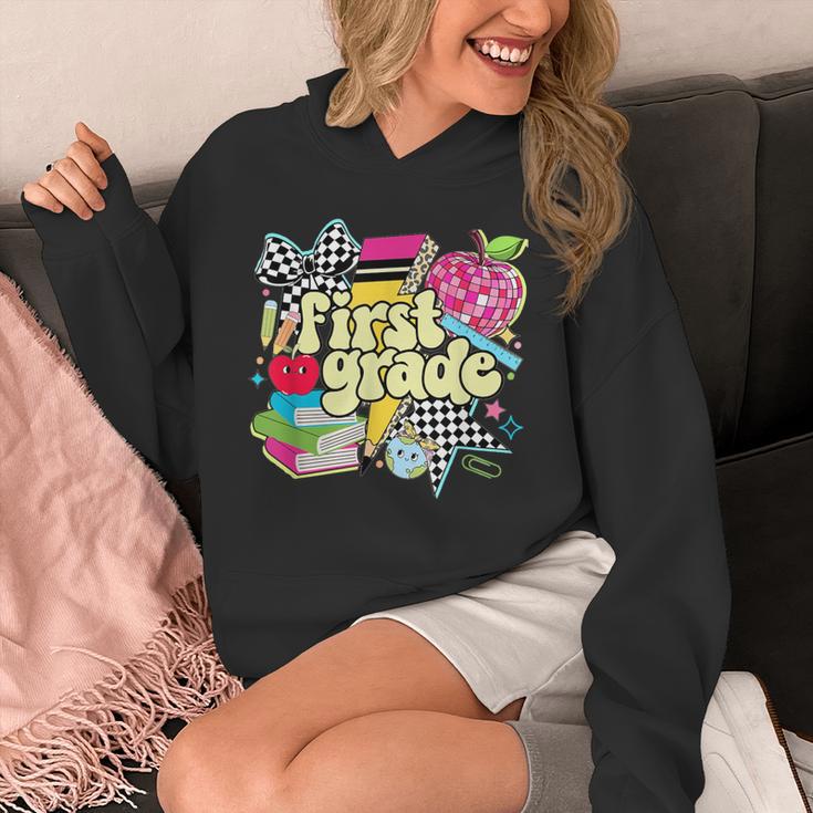 Retro First Grade Teacher Disco Ball Coquette Back To School Unisex Hoodie, First Grade Teacher Gifts, funny design