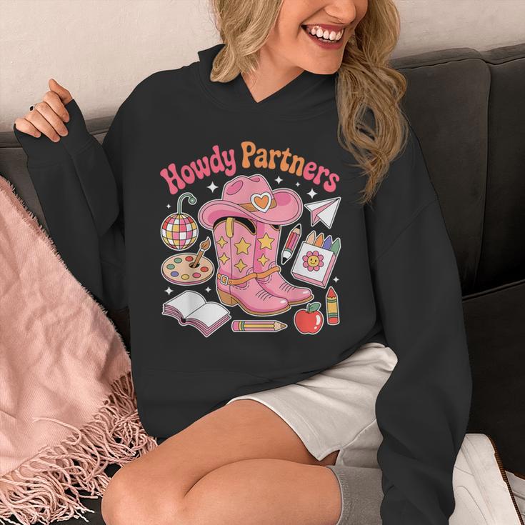 Retro Howdy Partners Cowgirl Cowboy Teacher Back To School Unisex Hoodie, funny design