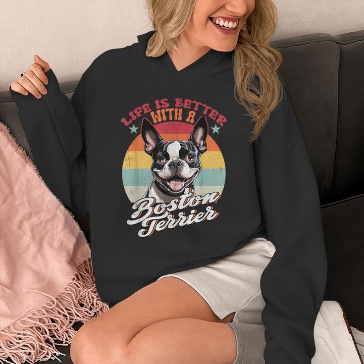 Retro Life Is Better With Boston Terrier Mom Dog Lover Unisex Hoodie, Couple Gifts, Mom Gifts, Boston Terrier Mom Gifts, funny design