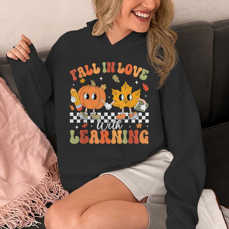 Retro Pumpkin Fall In Love With Learning Autumn Teacher Unisex Hoodie, funny design Retro Pumpkin Fall In Love With Learning Autumn Teacher Unisex Hoodie, funny design