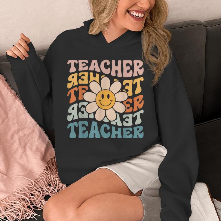 Retro Teacher Daisy Colorful Elementary School Teacher Unisex Hoodie, funny design