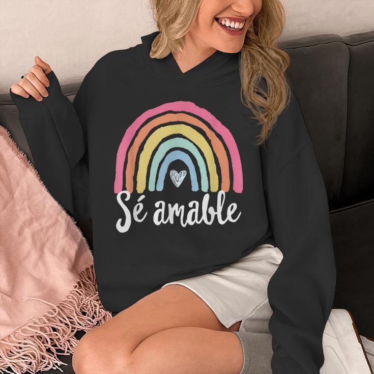 Sé Amable Spanish Bilingual Teacher Be Kind Boho Rainbow Unisex Hoodie, funny design
