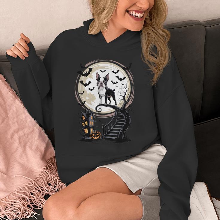 Spooky Halloween Moon Boston Terrier Boston Bull Bostie Unisex Hoodie, Boston Terrier Halloween Gifts, funny design