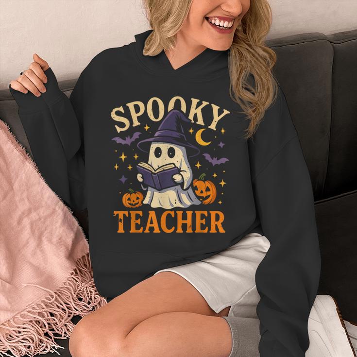 Spooky Teacher Halloween Cute Ghost Pumpkin Reading Women Unisex Hoodie, funny design