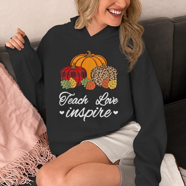 Teach Love Inspire Autumn Fall Plaid Leopard Pumpkin Teacher For Men Women Kids Unisex Hoodie, funny design