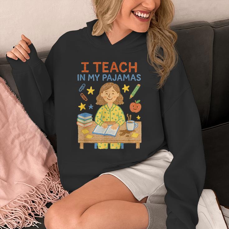 I Teach In My Pajamas Crayon Home School Teacher PJs Unisex Hoodie, funny design