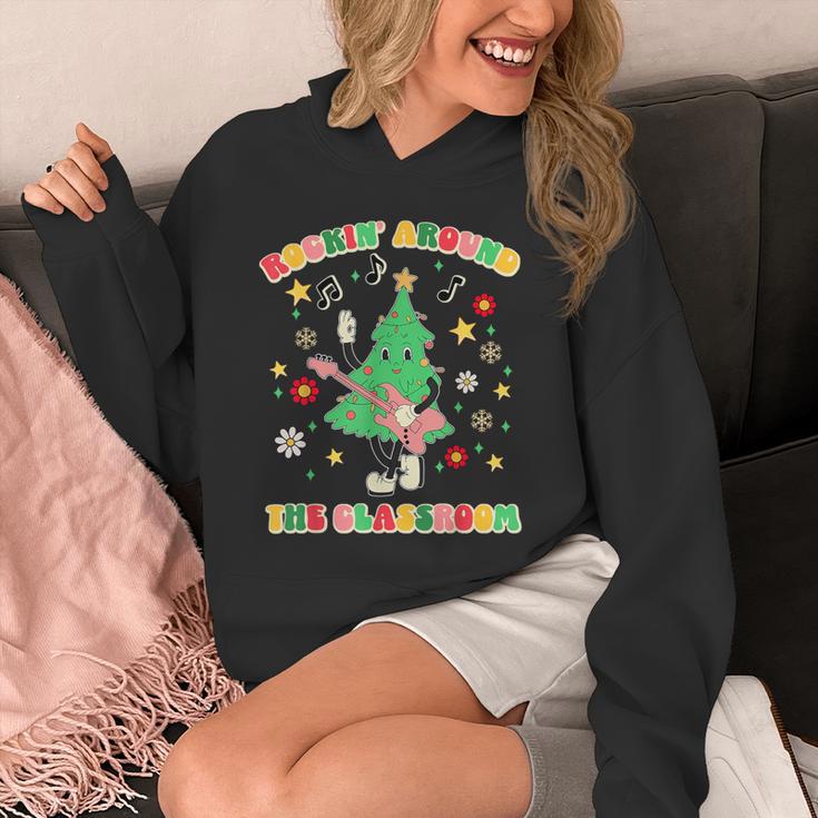 Teacher Christmas Shirts Pajama Matching Rockin' Around The Classroom -Adult Short Sleeve Small Modern Festive Christmas Teacher Xmas Vibes T-Shirt Unisex Hoodie, funny design