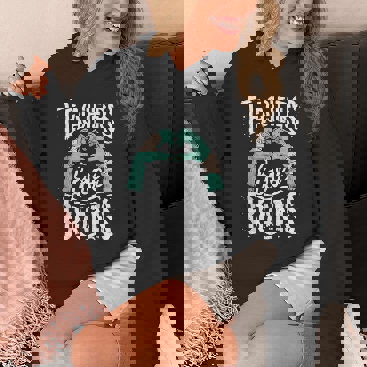 Teacher Halloween Shirt Women Men Teachers Love Brains Unisex Hoodie, funny design