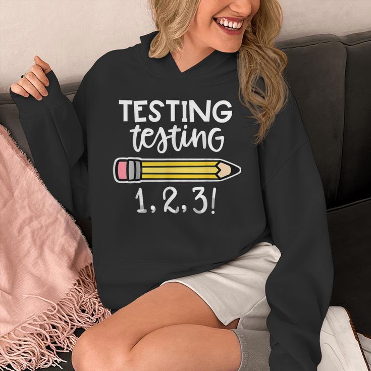 Testing Testing 123 Cute Test Day School Teacher Exam For Men Women Girls Kids Unisex Hoodie, funny design