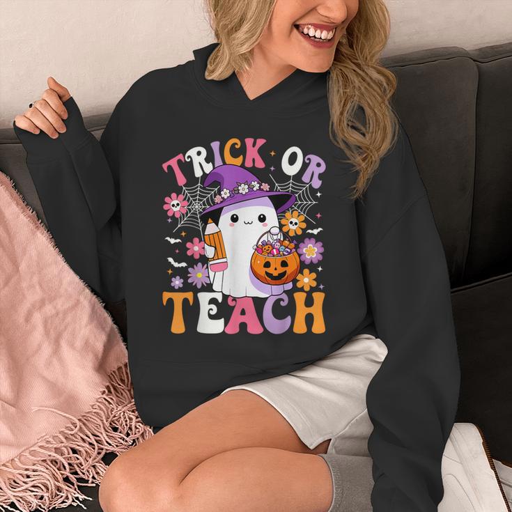 Trick Or Teach Groovy Teacher Ghost Halloween Teacher Unisex Hoodie, Groovy Teacher Gifts, funny design