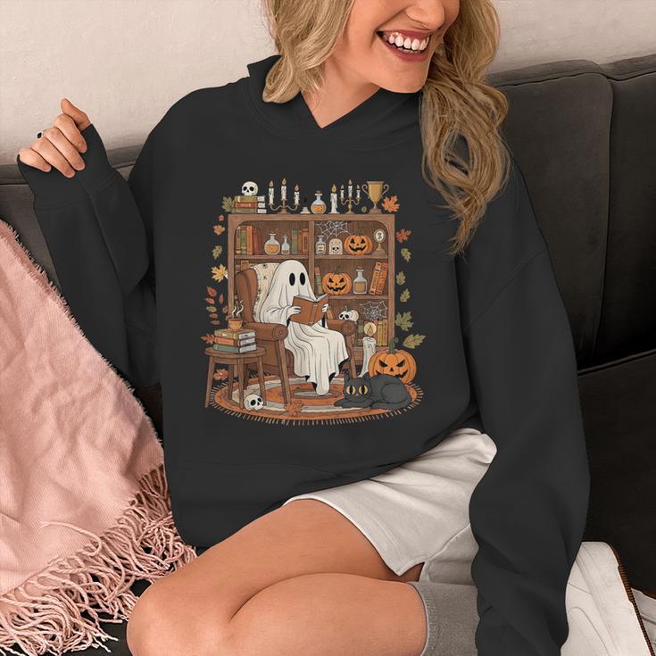 Vintage Ghost Book Reading Pumpkin Gothic Halloween Teachers Unisex Hoodie, funny design