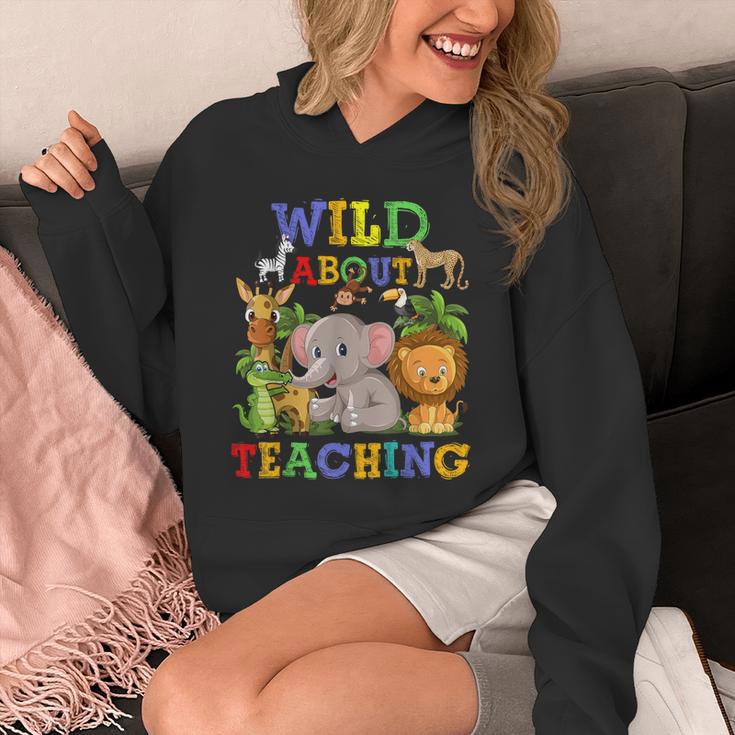 Wild About Teaching Safari Jungle School Teacher Unisex Hoodie, funny design
