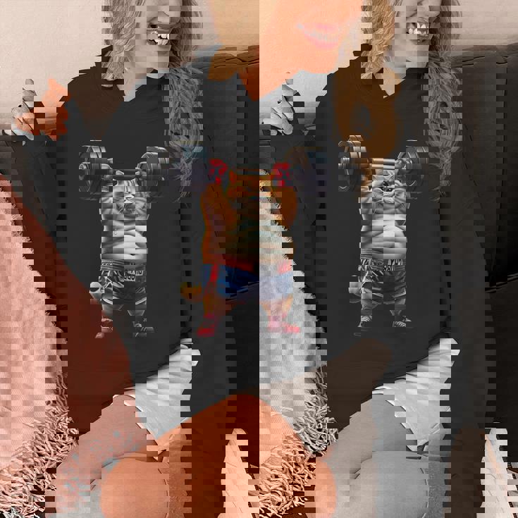 ギャグ ぽっちゃり猫 筋トレ ウエイトリフティング ジム 面白い グラフィック猫ミーム パーカー