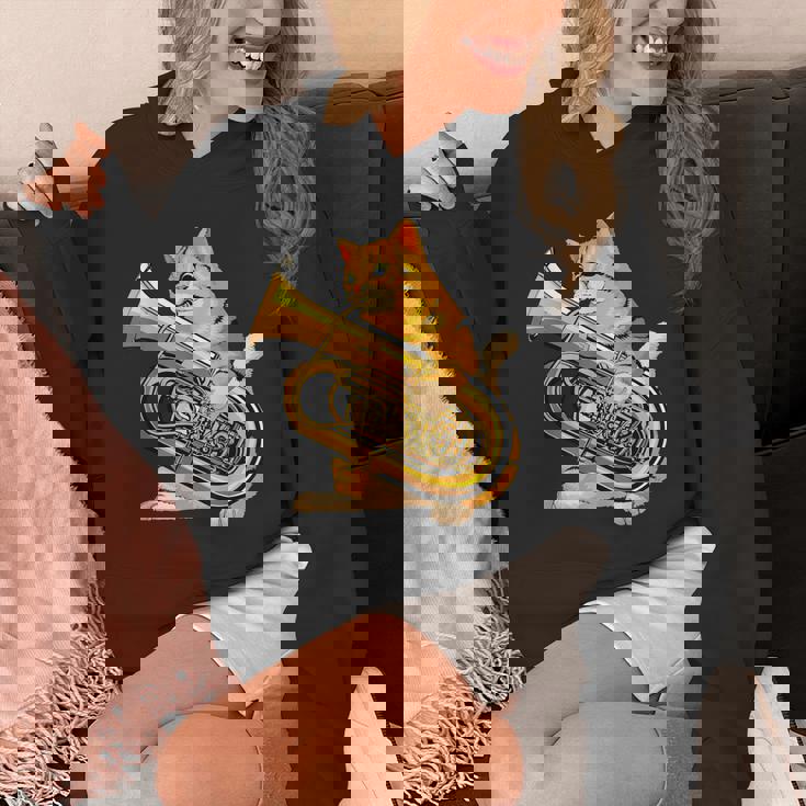 チューバを弾く面白い猫ギフト かわいい子猫ミュージシャンファン パーカー