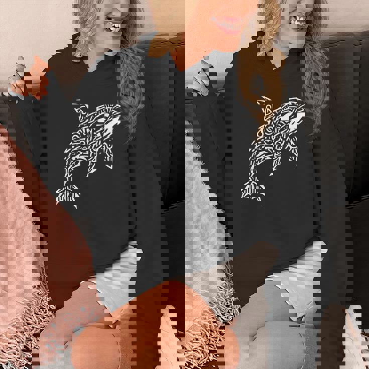 トライバル シャチ クジラ ハワイアン マオリ タトゥー オーシャン アート デザイン パーカー