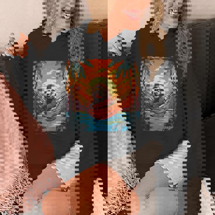 ナマケモノ ハンモック トロピカル サンセット リラクゼーション ヤシの木 平和 長袖tシャツ パーカー