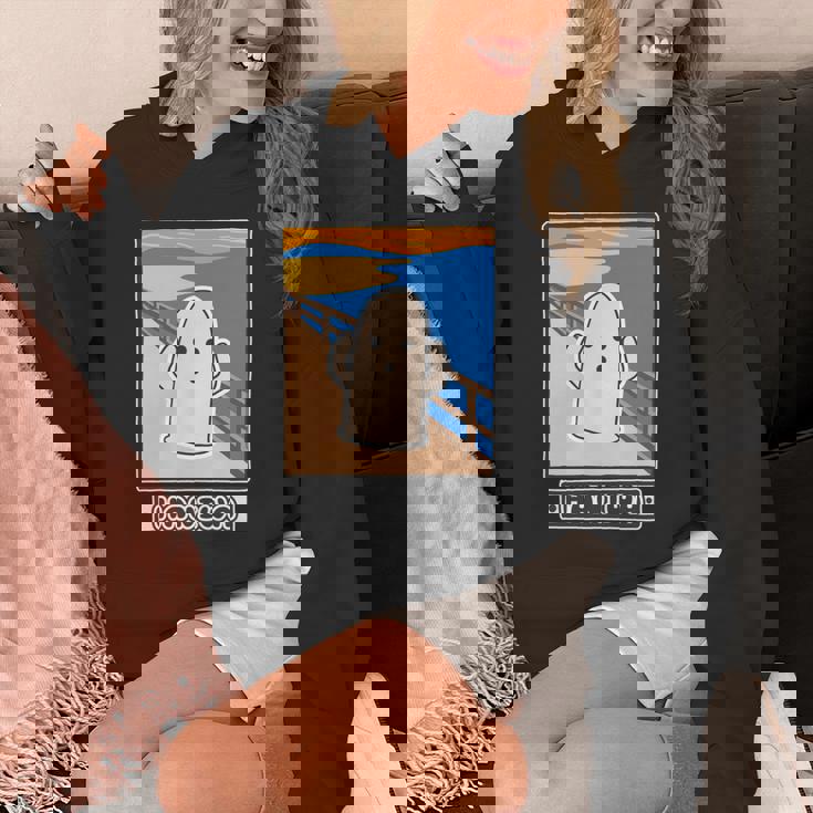 ハニワくん の ムンクの叫び 埴輪【ゆるフレンズ】名画 パロディ 歴史土器 キャラクター かわいい イラスト 面白い 長袖tシャツ パーカー