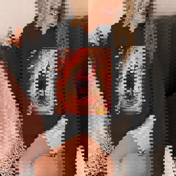 宇宙 猫 ライディング ラマ ユニコーン ピザ パーカー