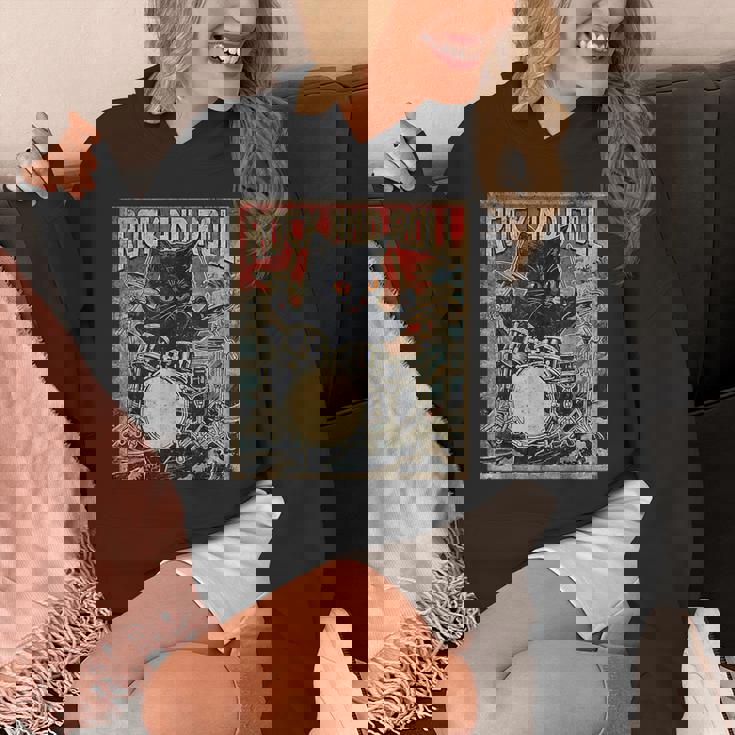 猫 演奏 ドラム ロック オン ヴィンテージ ロック ドラマー 猫 パーカー