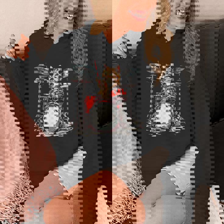 猫太鼓ドラムスティックかわいい猫と音楽 パーカー