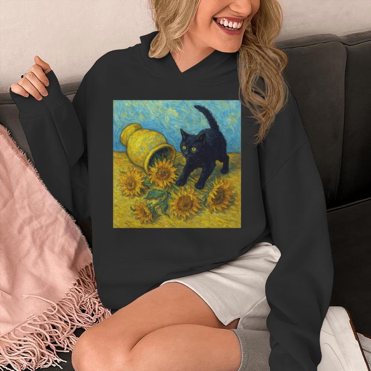 面白いゴッホのひまわり、猫のミーム、黒猫のアート。 長袖tシャツ パーカー